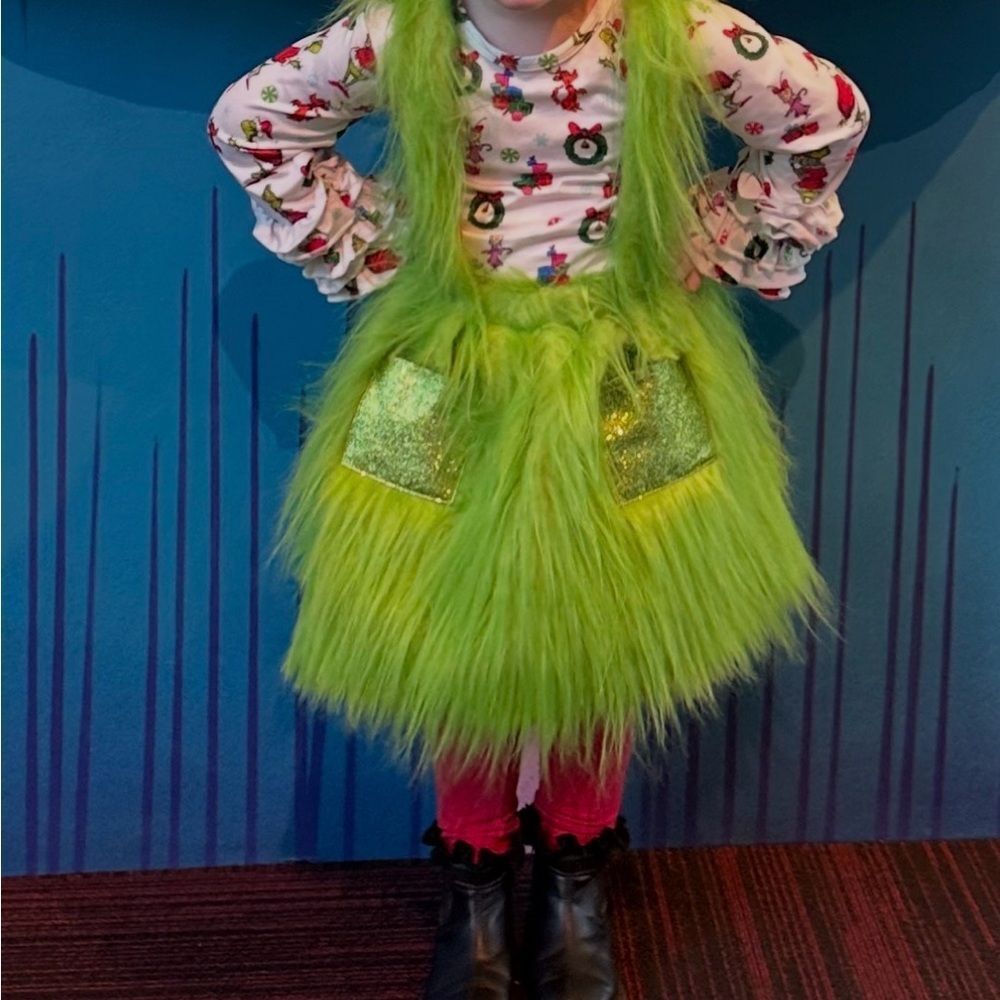 Handmade Custom Grinch Fuzzy Jumper Dress Sz 4-7